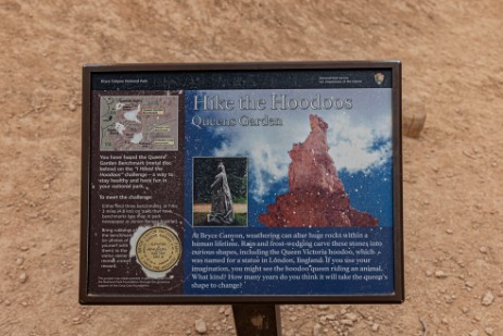 Schild Queen Victoria im Queens Garden im Bryce Canyon